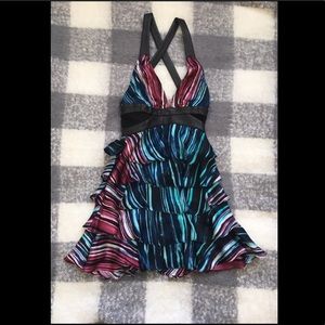 Bebe Faux Leather Strap Tiered Dress